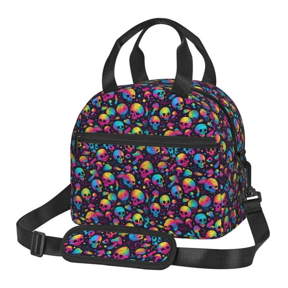 Honeii Skull rainbow color mushroom for Insulated Lunch Box, Lunch Bag Lunch Cag for Both Genders with An Adjustable Shoulder Strap