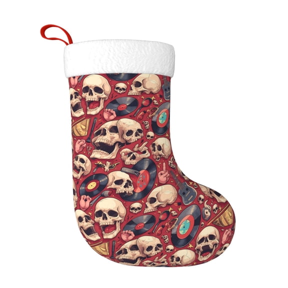 Honeii Skull record Guitar music for Christmas Stocking,Large Xmas Stocking,Holiday and Family Stocking for Fireplace Christmas Holiday Party Decoration