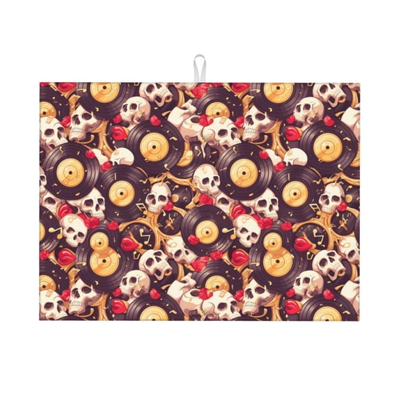 Honeii Skull record lips print Super Absorbent Coffee Bar Mat Hide Stain Coffee Maker Mat for Countertops Coffee Pot Dish Drying Mat for Kitchen Counter