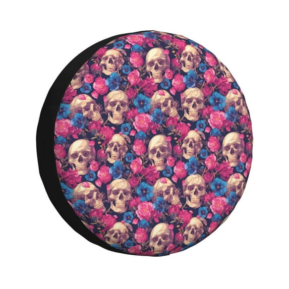 Honeii Skull rose blue flower Print Tire Covers, Waterproof Anti-UV Sun Snow Rain Tire Covers for Trailers, RV, Camper, SUV, Truck-16 inch