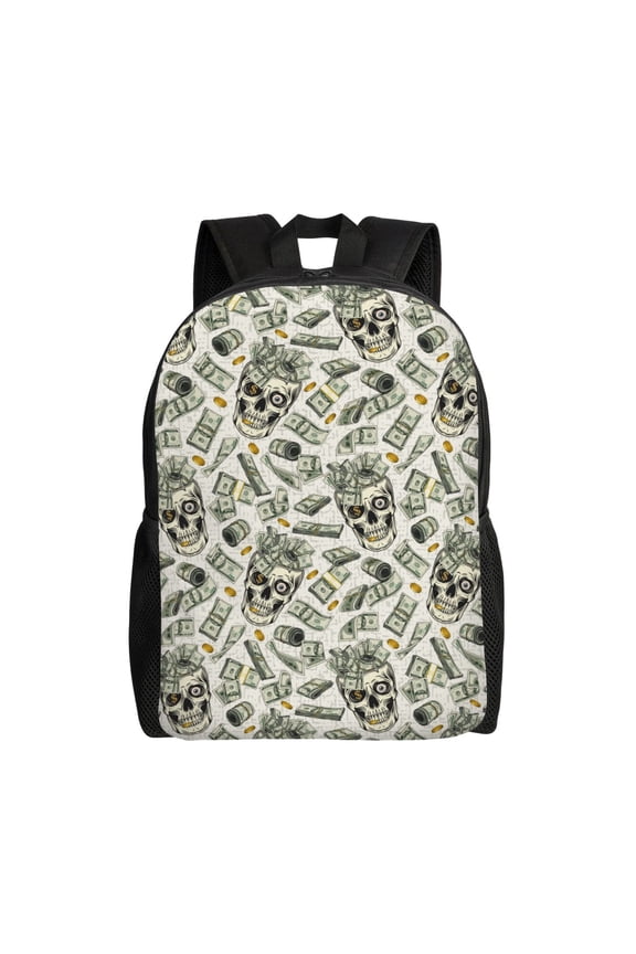 Skull with Cash Print Laptop Backpack for Work, College, Travel, Daily Backpacks for Men Women, Sport Rucksack,Computer Bag