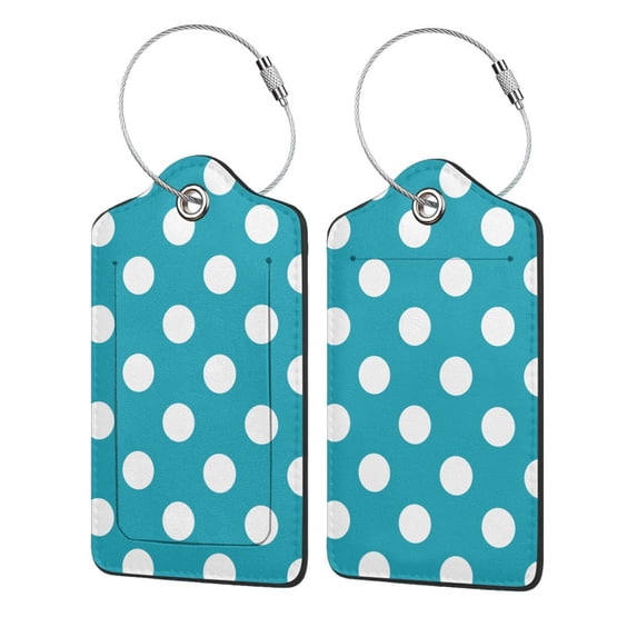 Honeii Sky Blue And White Polka Dot Print Leather Luggage Tag for Suitcases,ID Tags,Bag Tags for Luggage,Functional Travel Tag-1