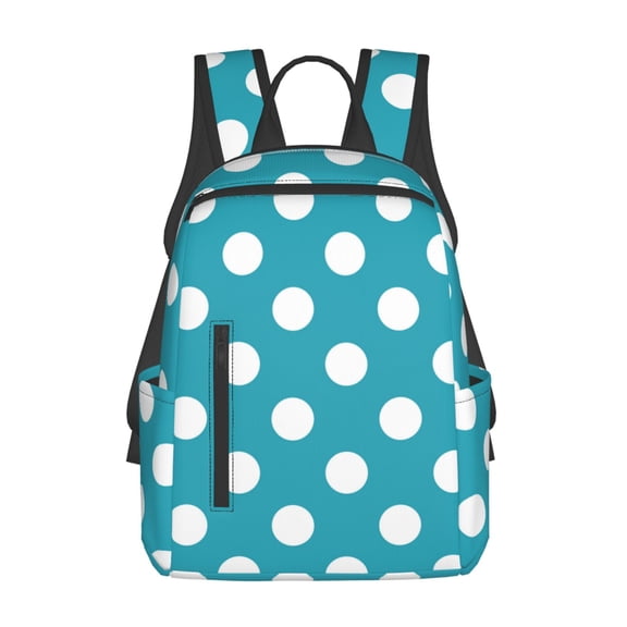 Honeii Sky Blue And White Polka Dot Print Lightweight Backpacks,Carry on Backpack,Durable Backpack for School, Work & Travel