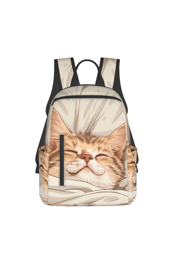 Sleeping Cat In Blanket Print Lightweight Backpacks,Carry on Backpack,Durable Backpack for School, Work & Travel