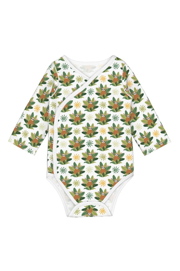 Sloth Sitting Tropical Leaves for Baby Long Sleeve Bodysuits One-piece 100% Organic Cotton for Infant Baby Boys and Grils, Unisex-3 Months