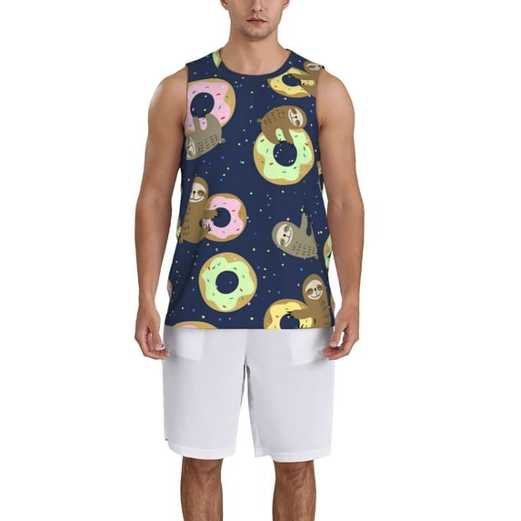 Honeii Sloth with Donuts print basktball shirt for men and women, Unisex basketball jersey for Theme party-4X-Large