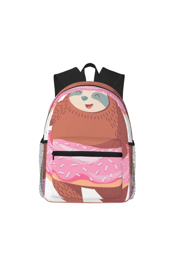 Sloth with Donuts1 Print School Backpack,Casual Lightweight Travel Rucksack Daypack,Backpacks for College High