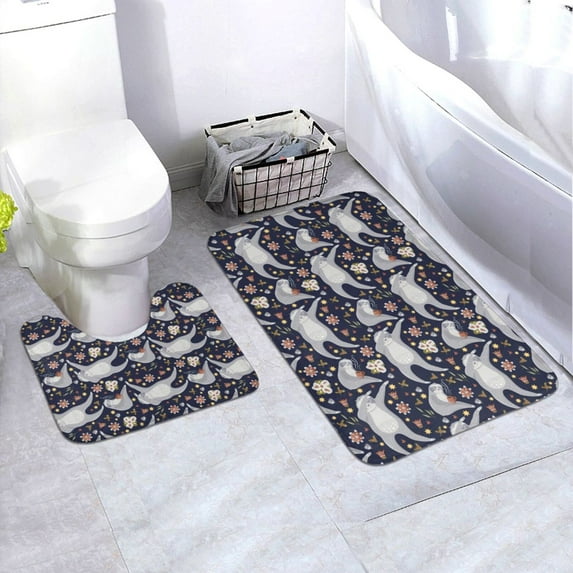 Honeii Sloths Dancing Pattern Bathroom Anti-Skid Pad Bathroom Mat Vintage Seamless Pattern Not-Slip Toilet Rug Set
