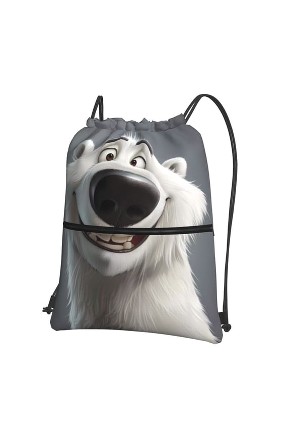 Smiling Polar Bear Print Drawstring Backpack,String Bag,Sackpack Cinch Water Resistant Nylon for Gym Shopping Sport Yoga