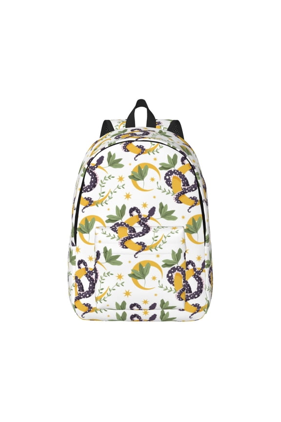Snake And Moon Print Canvas College Laptop Backpack, Durable Rucksack Travel Notebook Bag School Backpack Book Bag for Men Women-Medium