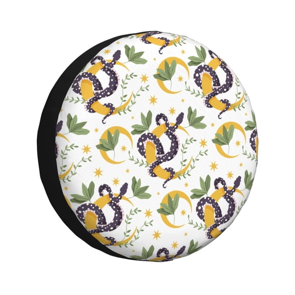 Honeii Snake And Moon Print Tire Covers, Waterproof Anti-UV Sun Snow Rain Tire Covers for Trailers, RV, Camper, SUV, Truck-15 inch