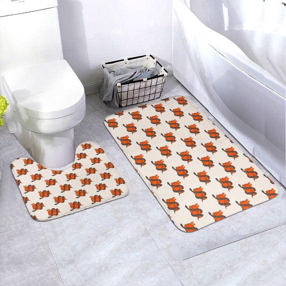 Honeii Snake Around Heart Pattern Bathroom Anti-Skid Pad Bathroom Mat Vintage Seamless Pattern Not-Slip Toilet Rug Set