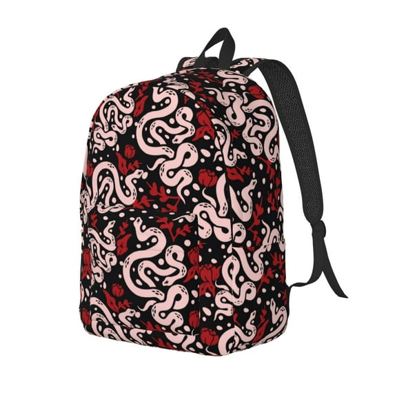 Honeii Snake And Rose Print Canvas Backpack for School & Outdoor,Laptop Excursion Backpack,Notebook School Bookbag For Men Women,for Work, Travel, and Everyday Use-Small