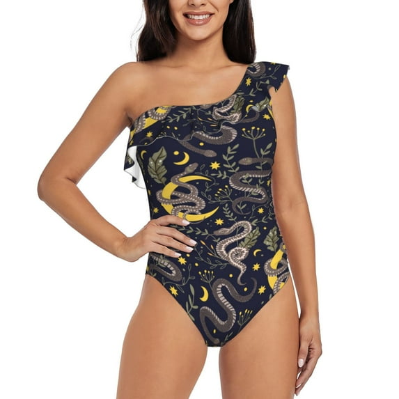 Honeii Snake Sleep for women's one-piece swimsuit featuring a chic one-shoulder design experience elegance and style in the water-XX-Large