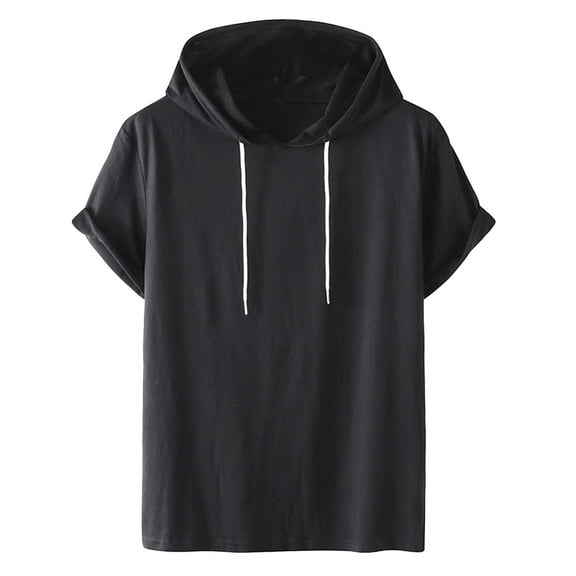 Women's T-Shirts Summer Short Sleeve Casual Solid Color Fashion Drawstring Hooded Pullover Sweatshirts for Active