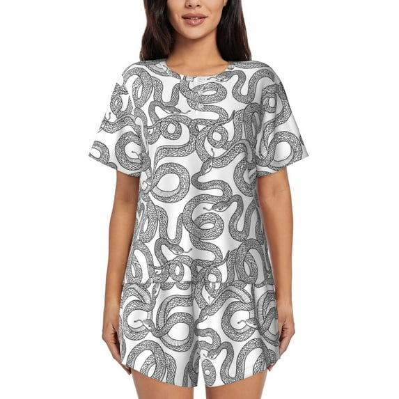 Honeii Snake for Women's Summer Pajama Set featuring Soft Short Sleeve Shirt & Matching Bottoms with Convenient Pockets for Relaxed Home Wear-Small