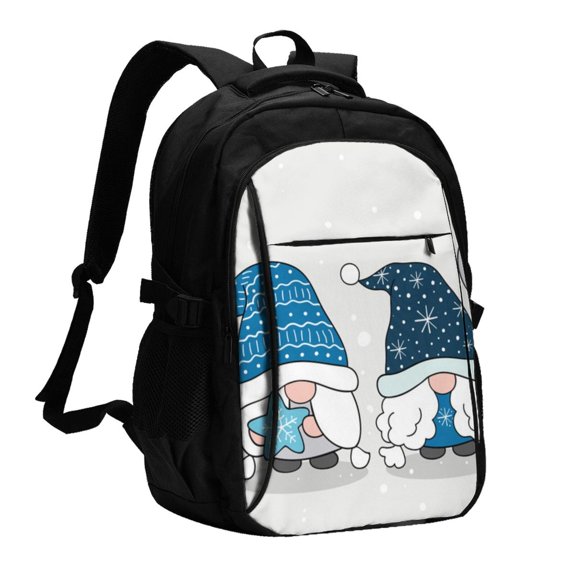 Honeii Snow Gnome for Winter for Travel Laptop Backpack, Business Laptops Backpack with USB Charging Port, College High School Computer Bag for Men Women