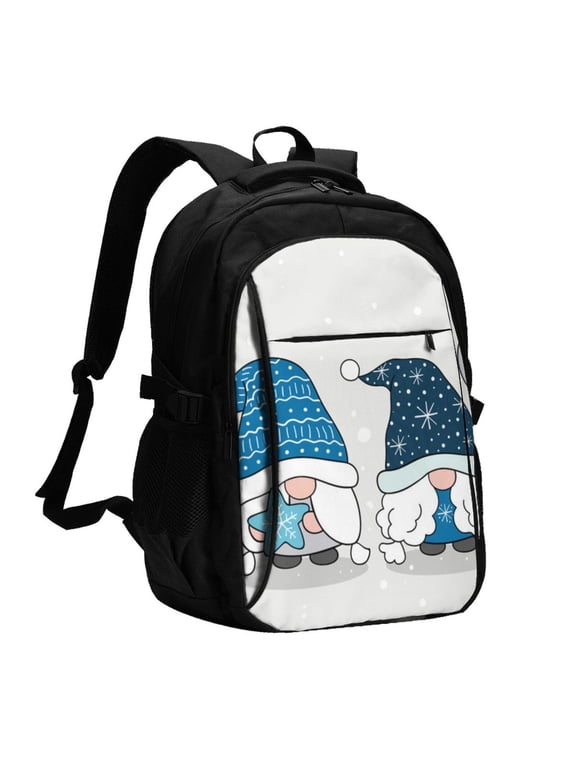 Snow Gnome for Winter for Travel Laptop Backpack, Business Laptops Backpack with USB Charging Port, College High School Computer Bag for Men Women