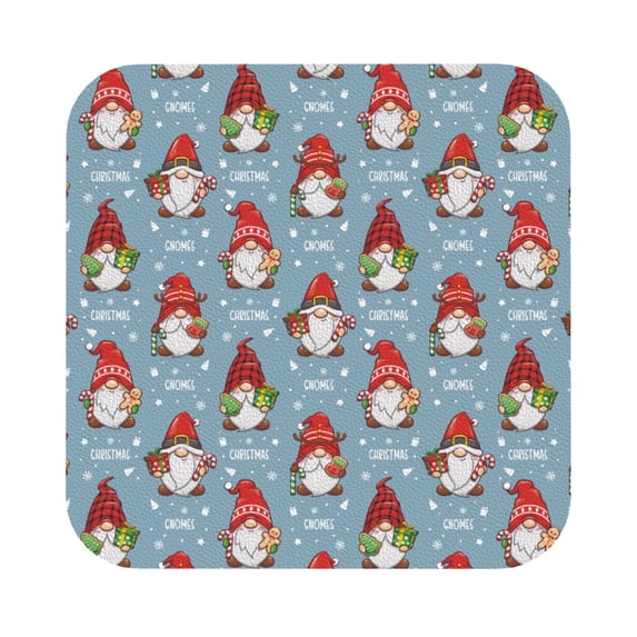 Honeii Snowflake Christmas gnome Print Leather Coaster Set of 6, Ideal for Safeguarding Your Furniture from Drinks Spills and Effortless Cleanup,Square