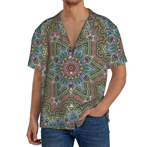 Honeii Snowflake Colorful for Men's Short-Sleeved Button-Up Collared Shirt Featuring A Pocket, Perfect for Beach Vacations, And Travel Adventures.-3X-Large