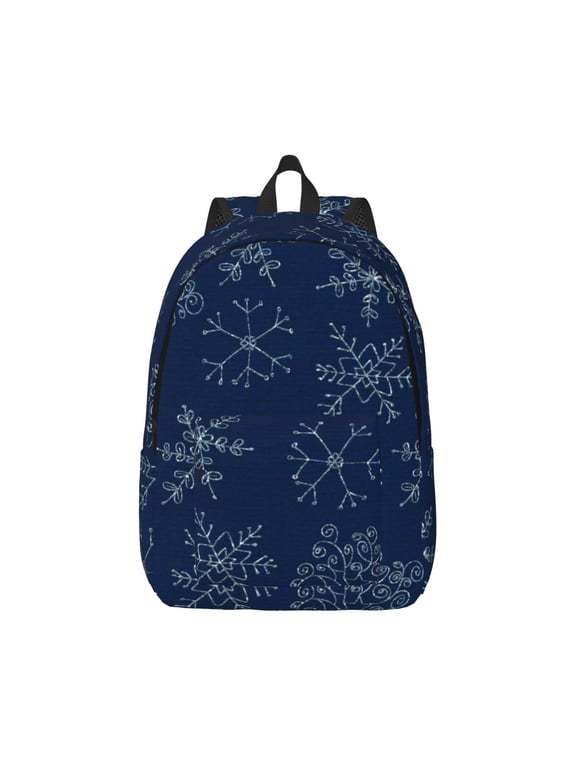 Snowflake Dark Blue Print Canvas College Laptop Backpack, Durable Rucksack Travel Notebook Bag School Backpack Book Bag for Men Women-Small