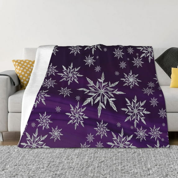 Honeii Snowflake Gradient Purple print throw blanket, crafted from cozy cotton flannel, offers versatile home decor as a bedding suitable for all seasons.-50"x40"