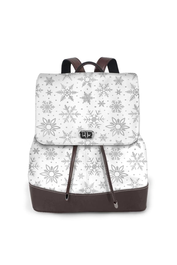 Snowflake Minimalist rint Leather Backpack,Trendy Leather Backpack,PU Leather Daypack, Ideal for Work, School, Nurse, College & Travel