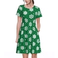 thumbnail image 1 of Honeii Snowflake Print Women’s Short Sleeve Dress, Comfortable Casual Dress, Soft Polyester Spandex Blend, Stylish Everyday Wear for Summer, Perfect for Travel and Vacation, 1 of 6