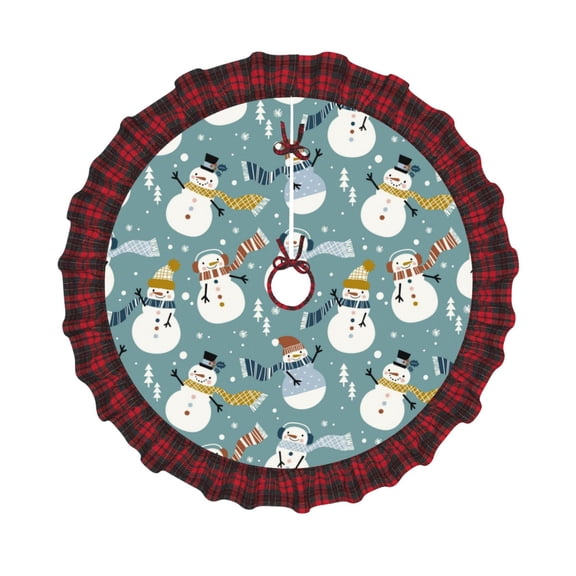 Honeii Snowflake Scarf Snowman Pattern Christmas Tree Skirt, Christmas Ribbon Holly Winter Holiday Tree Mat Decoration-36"