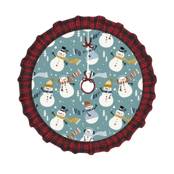 Honeii Snowflake Scarf Snowman Pattern Christmas Tree Skirt, Christmas Ribbon Holly Winter Holiday Tree Mat Decoration-