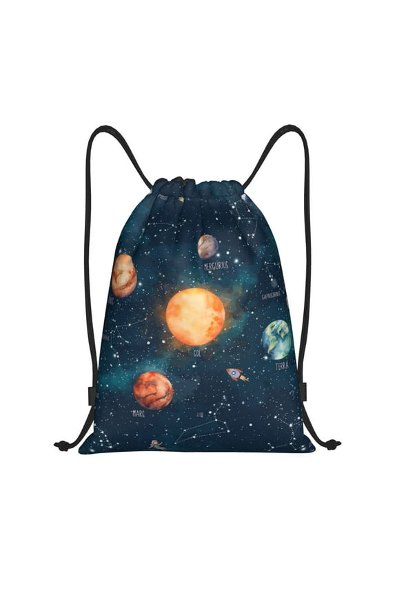 Solar System And Planets Print Drawstring Backpack,Drawstring Bags String Backpack Gym Cinch Sack Backpack Sport Bag Draw-Small