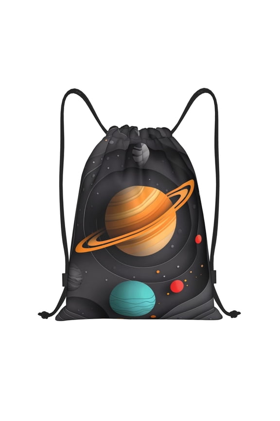 Solar System Paper Art Print Drawstring Backpack,Drawstring Bags String Backpack Gym Cinch Sack Backpack Sport Bag Draw-