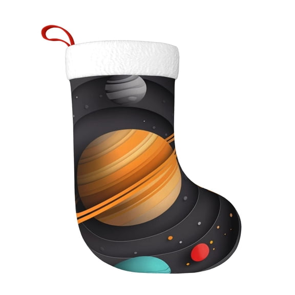 Honeii Solar System Paper Art for Christmas Stocking,Large Xmas Stocking,Holiday and Family Stocking for Fireplace Christmas Holiday Party Decoration