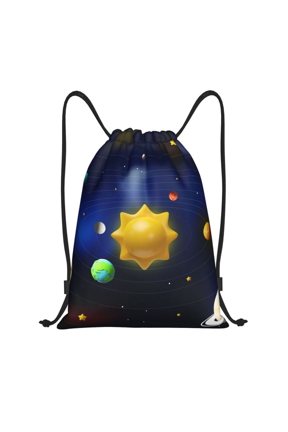 Solar System Print Drawstring Backpack,Drawstring Bags String Backpack Gym Cinch Sack Backpack Sport Bag Draw-Small