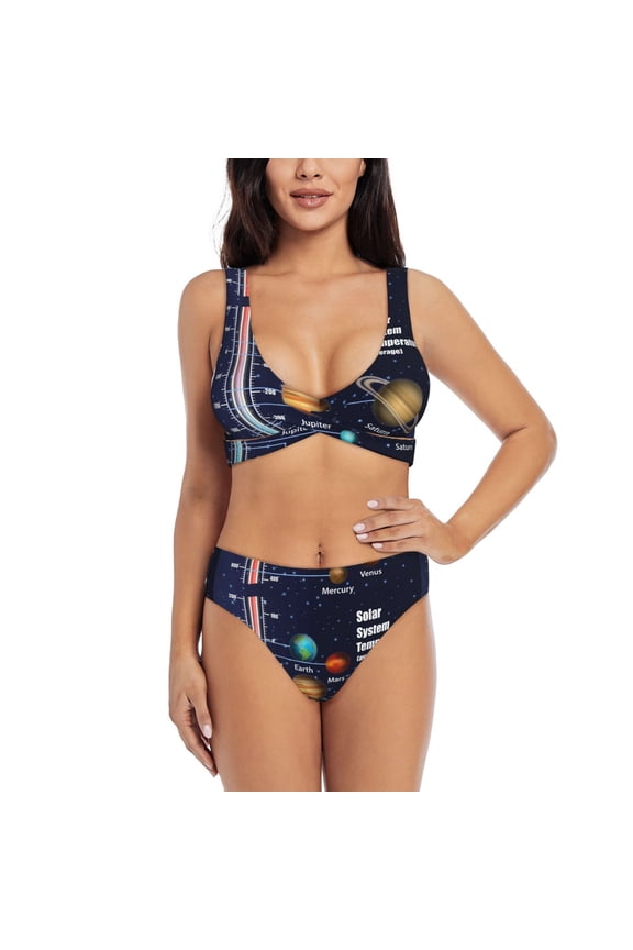 Solar System Print Women’s Bikini Set,Two Piece Swimsuit Bathing Suits,Stylish High Elasticity Swimwear for Beach and Pool
