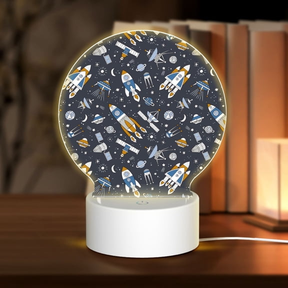Honeii Space Cars Print Acrylic LED Night Lamp,Round Touch-Control Night Light with 3 Lighting Modes,for Bedrooms, Living Rooms, and Gifting