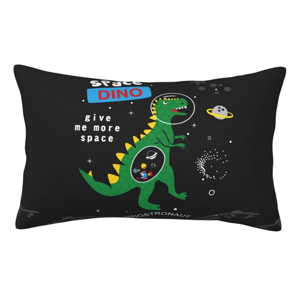 Honeii Space Dino Cartoon Black Print Pillow Cases,Plush Throw Pillow Covers,Decorative Pillowcase for Sofa, Couch, Living Room-14"x20"