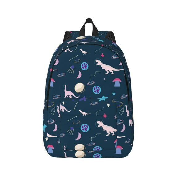 Honeii Space Dinosaur Print Canvas College Laptop Backpack, Durable Rucksack Travel Notebook Bag School Backpack Book Bag for Men Women-Medium