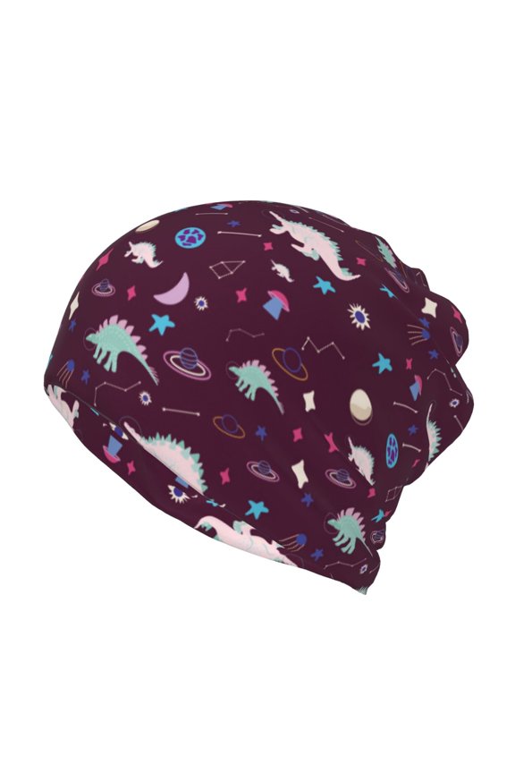 Space Dinosaur Print Winter Beanie Daily Hat - Thermal Polar Fleece Ski Running Hat Skull Cap for Men and Women,Beanie