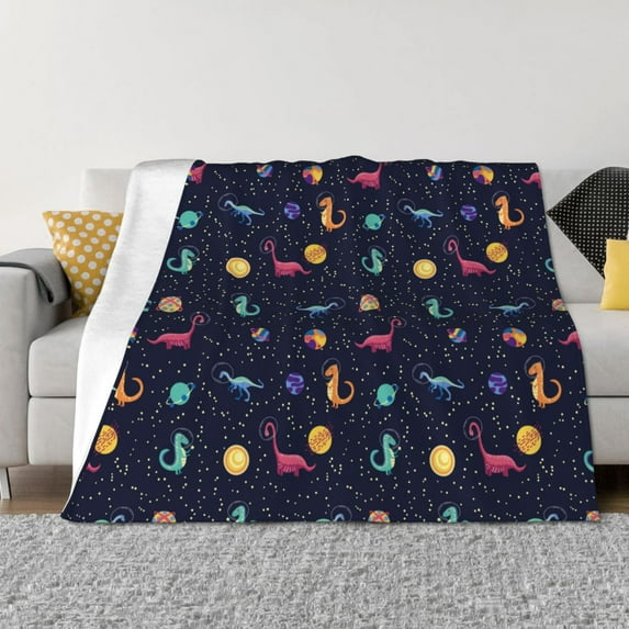 Honeii Space Dinosaur print throw blanket, crafted from cozy cotton flannel, offers versatile home decor as a bedding suitable for all seasons.-80"x60"