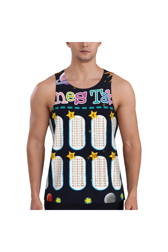 Space Math Times Tables Pattern Men's Workout Tank Top Casual Sleeveless Gym Muscle Shirts Bodybuilding Tee-3X-Large