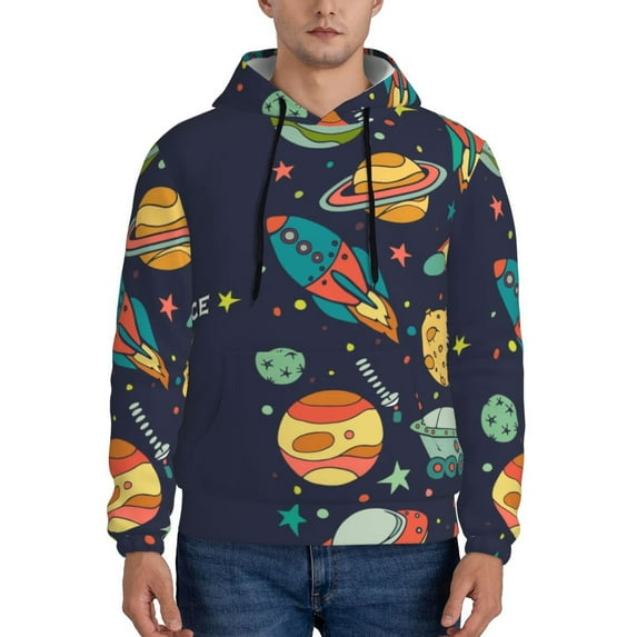 Honeii Space Pattern Mens Hoodies Men's Loose Sleeve Sweatshirt,Pullover Hooded Sweatshirt for Men,Essentials Hoodie-Small