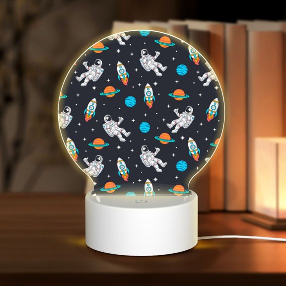 Honeii Space Print Acrylic LED Night Lamp,Round Touch-Control Night Light with 3 Lighting Modes,for Bedrooms, Living Rooms, and Gifting
