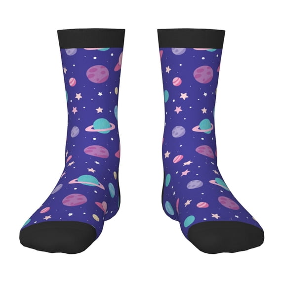 Honeii Space Print Children's Colorful Socks,Unisex Kids and Toddlers' Cushioned Sock,Kids Athletic Crew Socks,for Everyday Wear and Sports