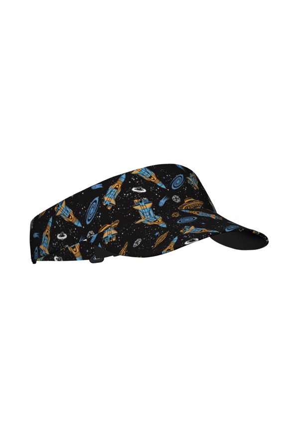 Space Rocket Print Adult Sunscreen Visor Cap, Adjustable Sun Protection Hat,Sun Visor Hats,UV Protection Outdoor Sports Golf Running Sun Caps