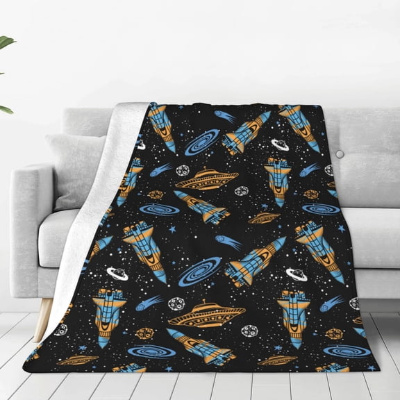 Honeii Space Rockets Print Fleece Blanket - Throw Blanket for Bed, Sofa, Couch, Camping, and Travel , Microplush Ultra Soft Warm Blanket-40"x30"
