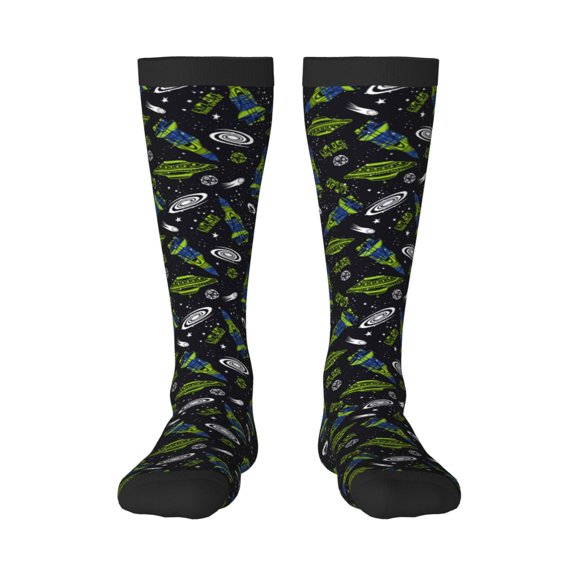 Honeii Space Rockets Print Long Socks,Novelty Design Socks Gift for Men and Women,Crew Socks,Calf Socks