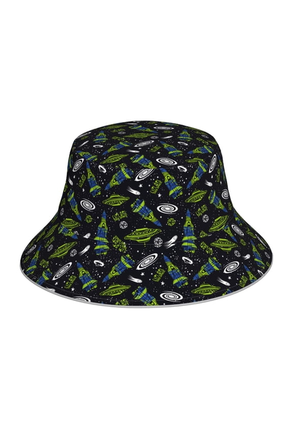 Space Rockets for Unisex Bucket Hat Waterproof Rain Hat Reversible Shiny Rave Bucket Hat for Concert Festival Boonie Cap