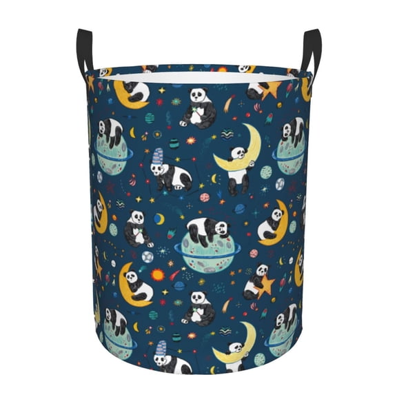 Honeii Space Sleeping Panda Print Laundry Hamper Basket,Baby Nursery Woven Storage Basket for Toys Bin,Pillows,Blankets,Clothes-Medium