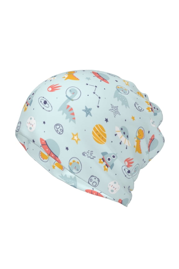 Space With Dino Astronauts Print Winter Beanie Daily Hat - Thermal Polar Fleece Ski Running Hat Skull Cap for Men and Women,Beanie